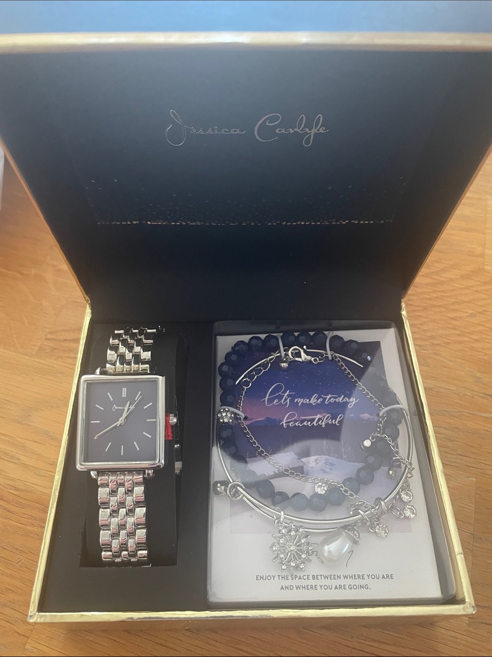 Women's Silver-Tone Square Dial Watch and Bracelet Set - Silver